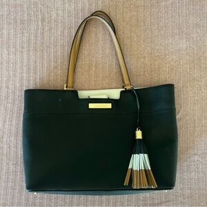 Calvin Klein Black Tote with Tan Handles and Tri-Color Tassel